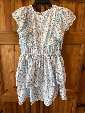 Simply Southern White Top with Blue Floral Print and Gold Logo